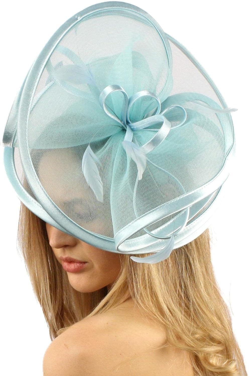 Feathers 3 Tier Layer 2 Tone Headband Fascinator Millinery Cocktail Hat Solid Turquoise