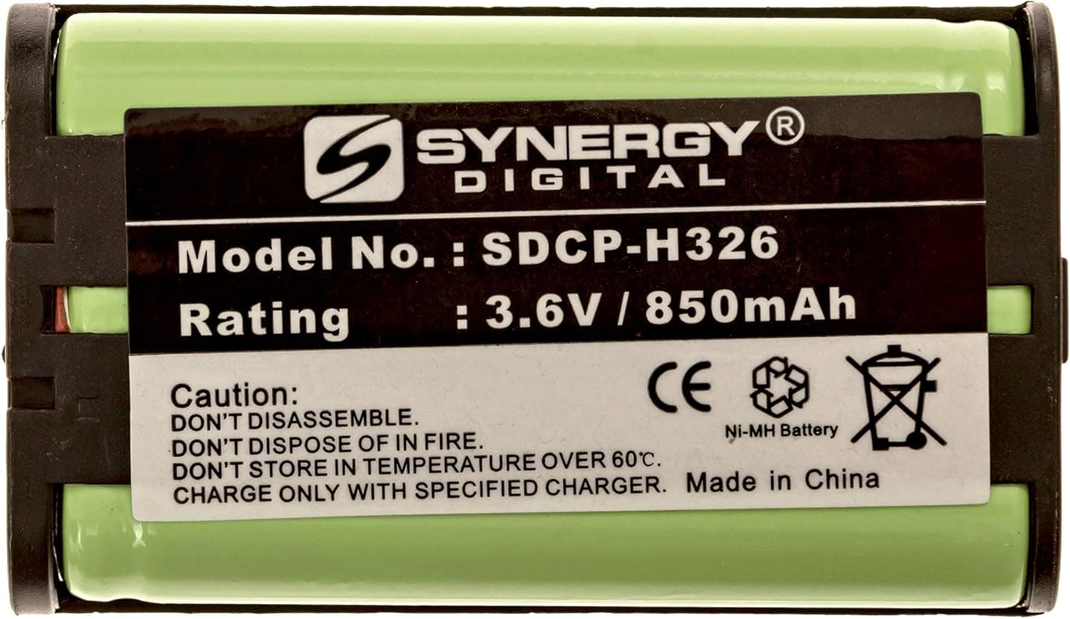 Synergy Digital Cordless Phone Batteries, Compatible with Panasonic KX-TGA450B Cordless Phone, (Ni-MH, 3.6V, 850 mAh), Combo-Pack Includes: 2 x SDCP-H326 Batteries