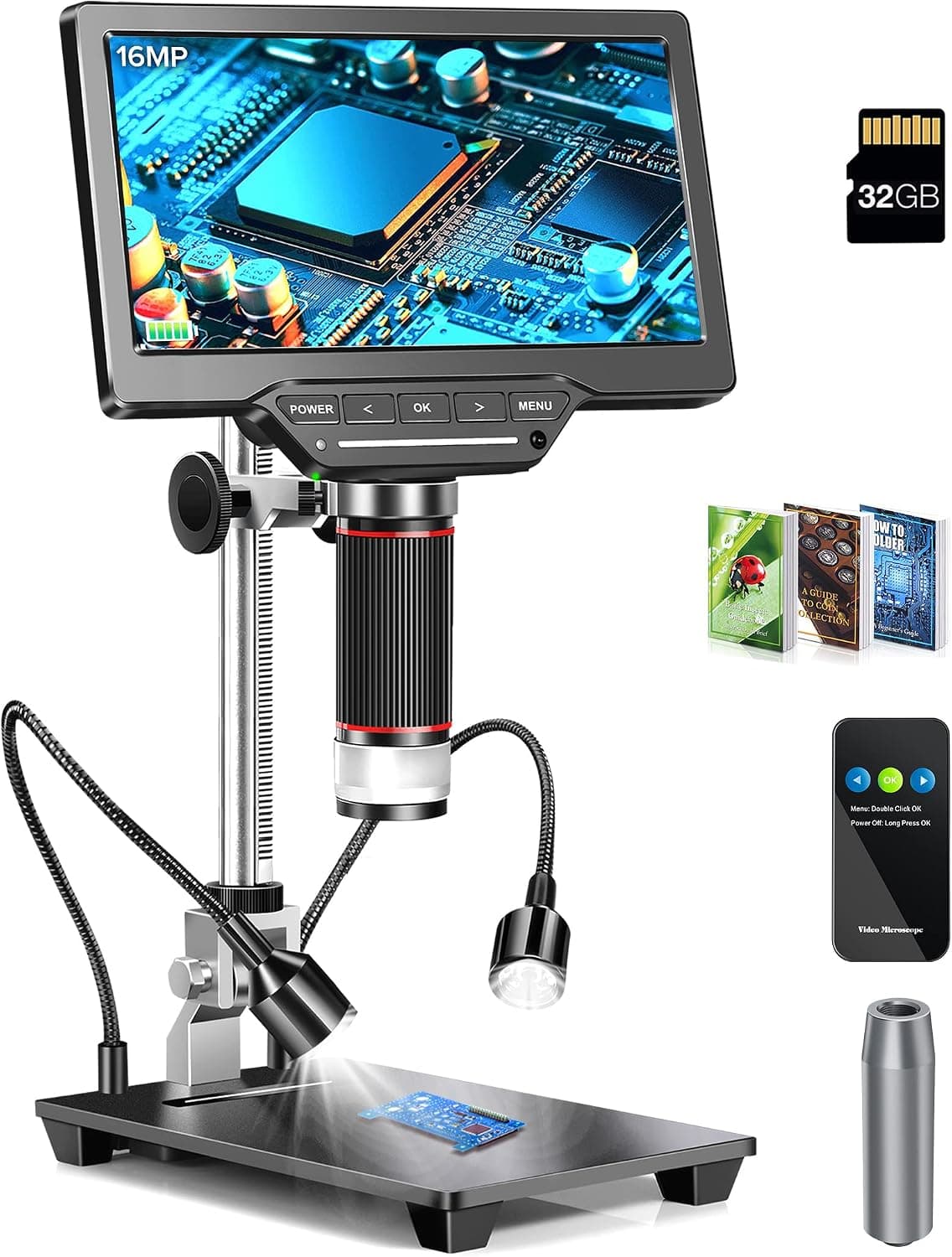 Dcorn Digital Microscope – 7 inch HDMI LCD Coin Microscope with 4.7 inch Extension Tube – 1300X 16MP Soldering Microscope Camera – Microscope for Adults with Touch Control LED Lights, (HDMI 7 INCH)
