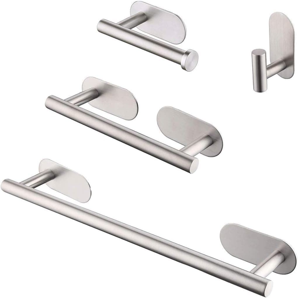 KES SUS 304 Stainless Steel 4-Piece Bathroom Accessory Set RUSTPROOF Including Towel Bar Toilet Paper Holder Towel Ring Single Coat Hook Wall Mount Contemporary Square Style Brushed Finish, LA712-42