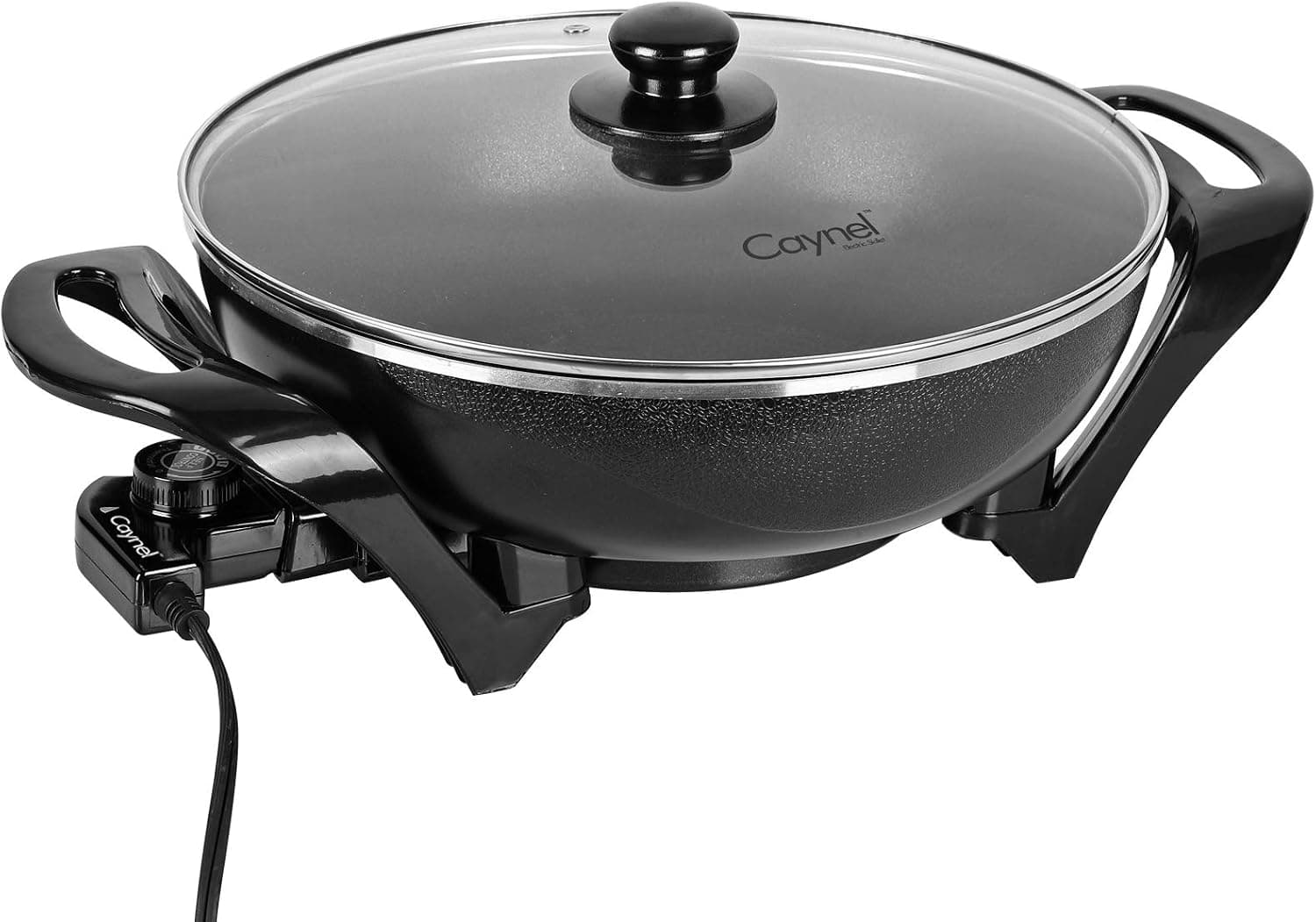 Caynel Nonstick Electric Skillet, 13 Inch Round Frying Pan, Aluminum Body with Glass Lid, 1400-Watts, Adjustable Temperature Controller Goes Up to 460 Degrees, Even Heat and Easy Clean