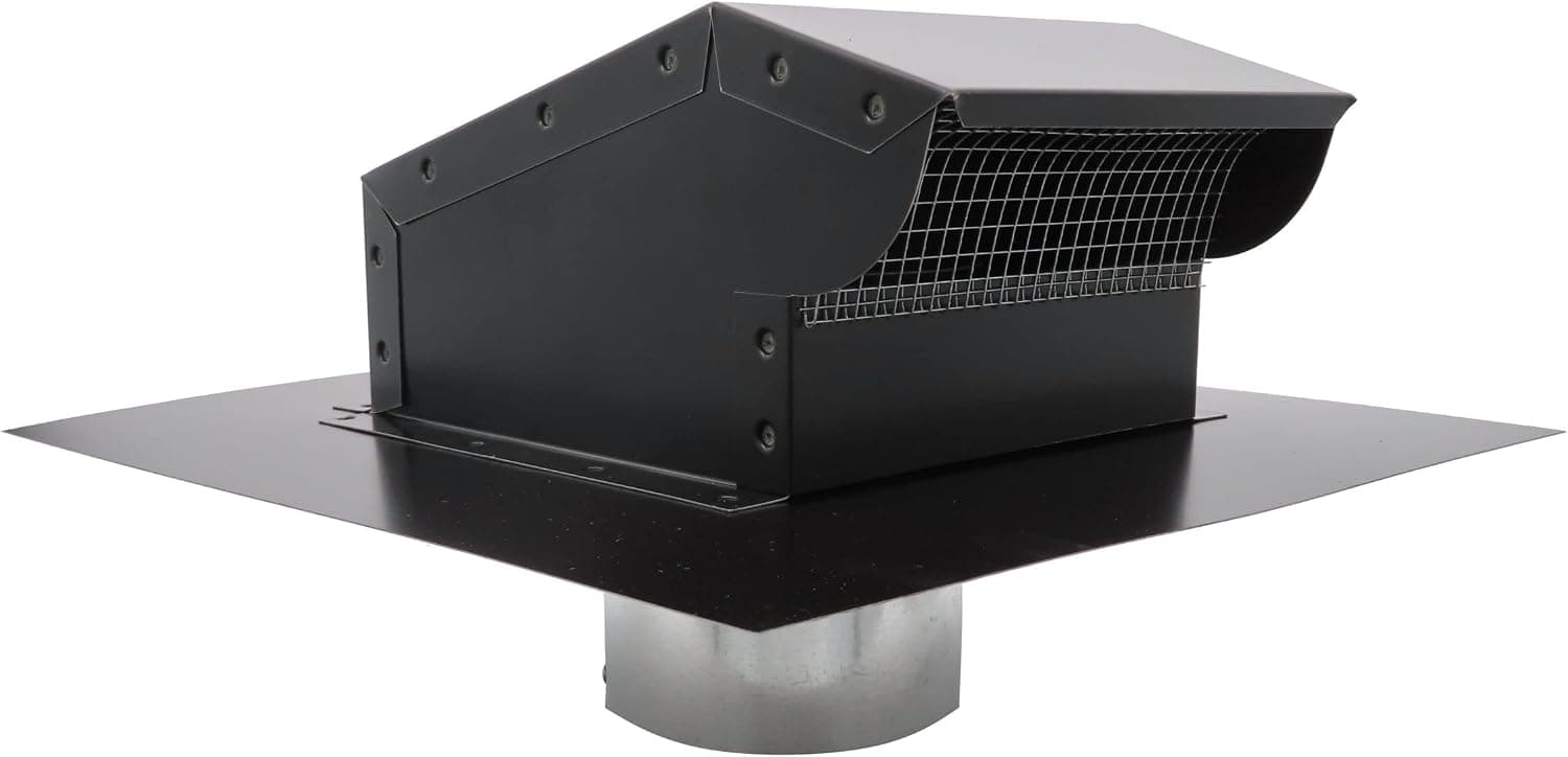 Rooftop Exhaust Vent Cap with Damper and Bottom Extension (8 Inch, Black)