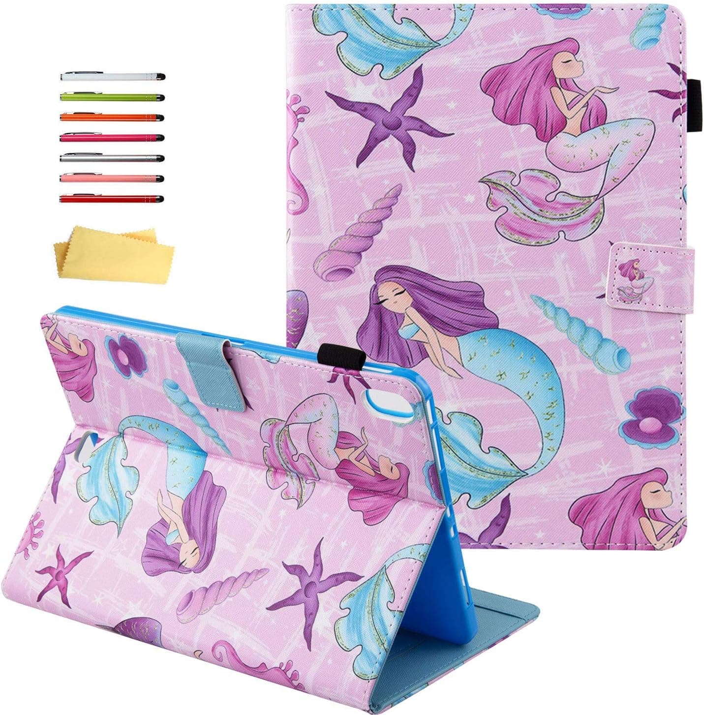UUcovers Case for Apple iPad Air 5th/4th Generation 10.9 Inch (2022/2020), Smart Folio Stand PU Leather Wallet Cover with Pencil Holder [Auto Wake/Sleep] for iPad Air 5/Air4, Purple Mermaid Starfish