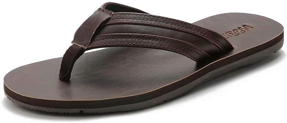 BODATU Men's Flip Flops Athletic Leather Thong Sandals Brown75, 10 Men