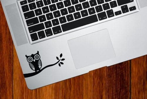Owl on Branch - Trackpad/Keyboard - Vinyl Decal (Black)