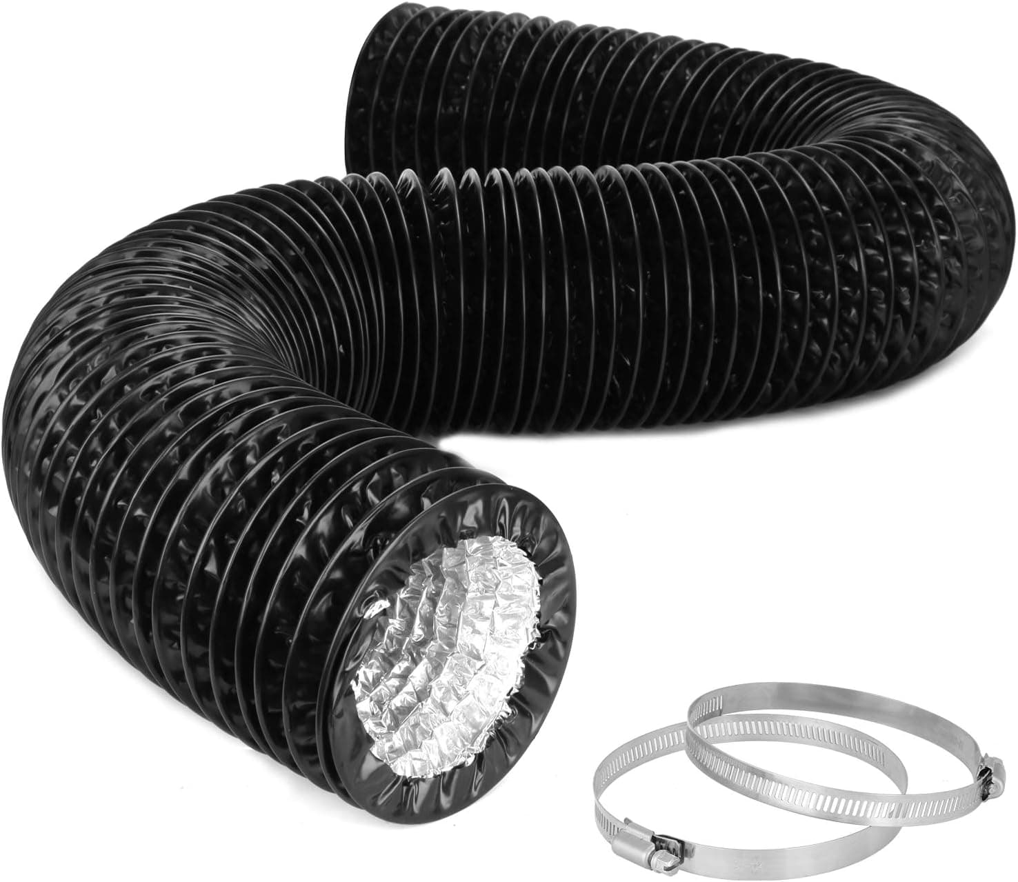 iPower 4 Inch 8 Feet PVC Aluminum Ducting Vent Hose, 4', Black