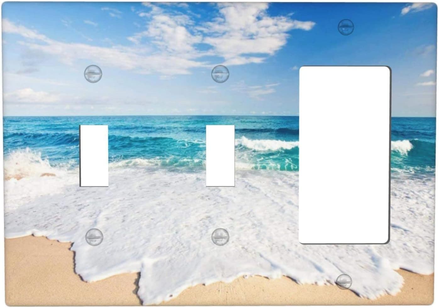 Beach Waves Decorative Triple Light Switch Cover 3 Gang 2 Toggle 1 Rocker Combination Wall Plate for Electrical Outlet Bedroom Decor Kitchen Accessories 6.38" X 4.50"