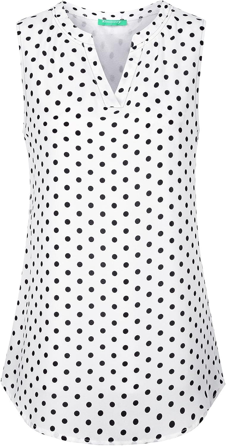 Kimmery Womens Sleeveless Chiffon Blouses Notch V Neck Layered Office Shirt Tops