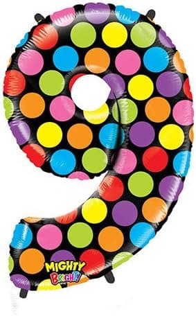 Number Nine Mighty Bright Polka Dot Megaloon 40" Mylar Foil Balloon