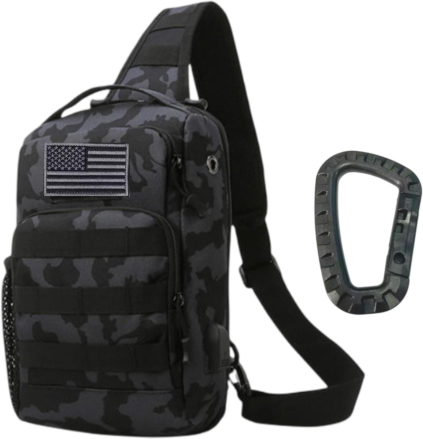 Ousawig Tactical Sling Bag Molle Backpack Chest Bag with USB Charge Port Men Shoulder Bag Hunting Backpack Climbing Camping (camouflage black)