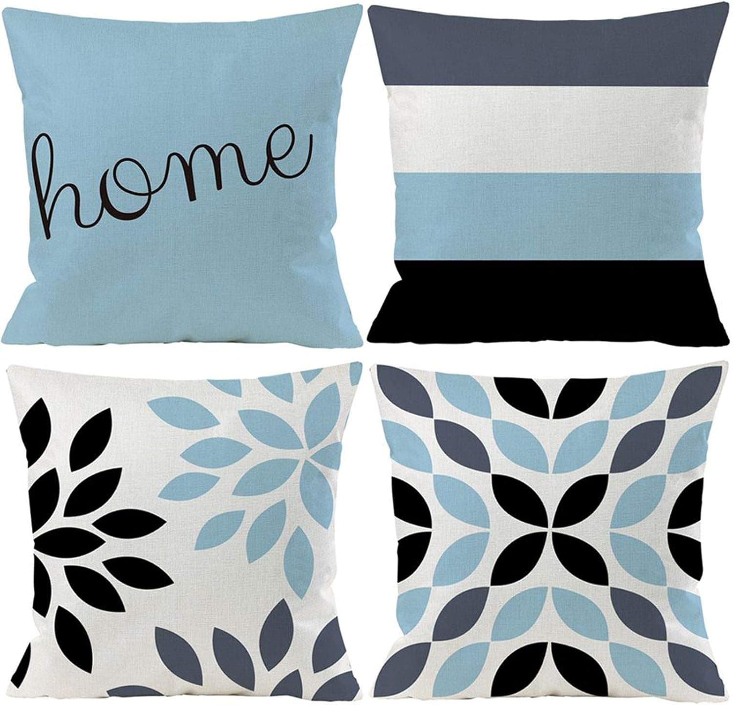 Guhoo Light Blue Throw Pillows Covers for Bed Set of 4 Geometric Sky Blue Abstract Decorative Throw Pillow Case Outdoor Square Linen Cushion Cover 18 x 18 inch for Living Room Couch Sofa Home Decor