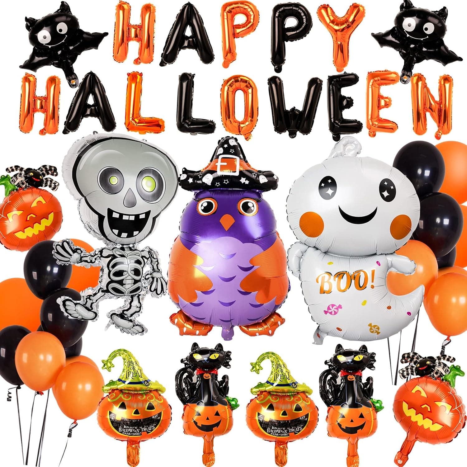 Halloween Balloons Halloween Party Decoration Happy Halloween Banner, Dancing Skeletons, black,Orange Latex Balloons, Aluminum Foil Balloons,Halloween Pumpkin Balls, Spider,Ghost.