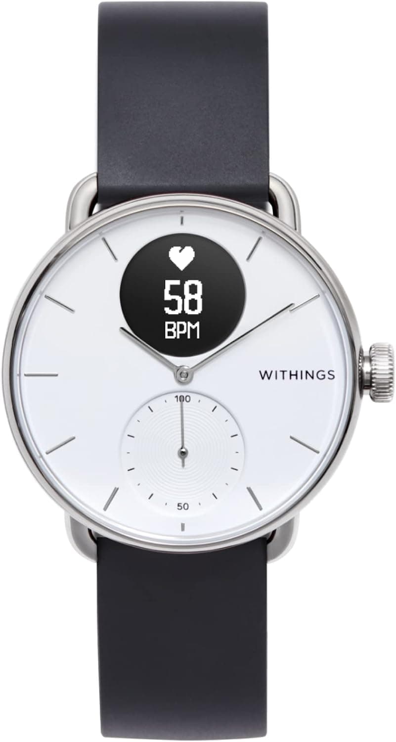 Withings Scanwatch - Hybrid Smartwatch & Activity Tracker with Connected GPS, Heart Rate Monitor, Sleep Monitor, Smart Notifications, Water Resistant with 30-day Battery Life, Android & iOS compatible