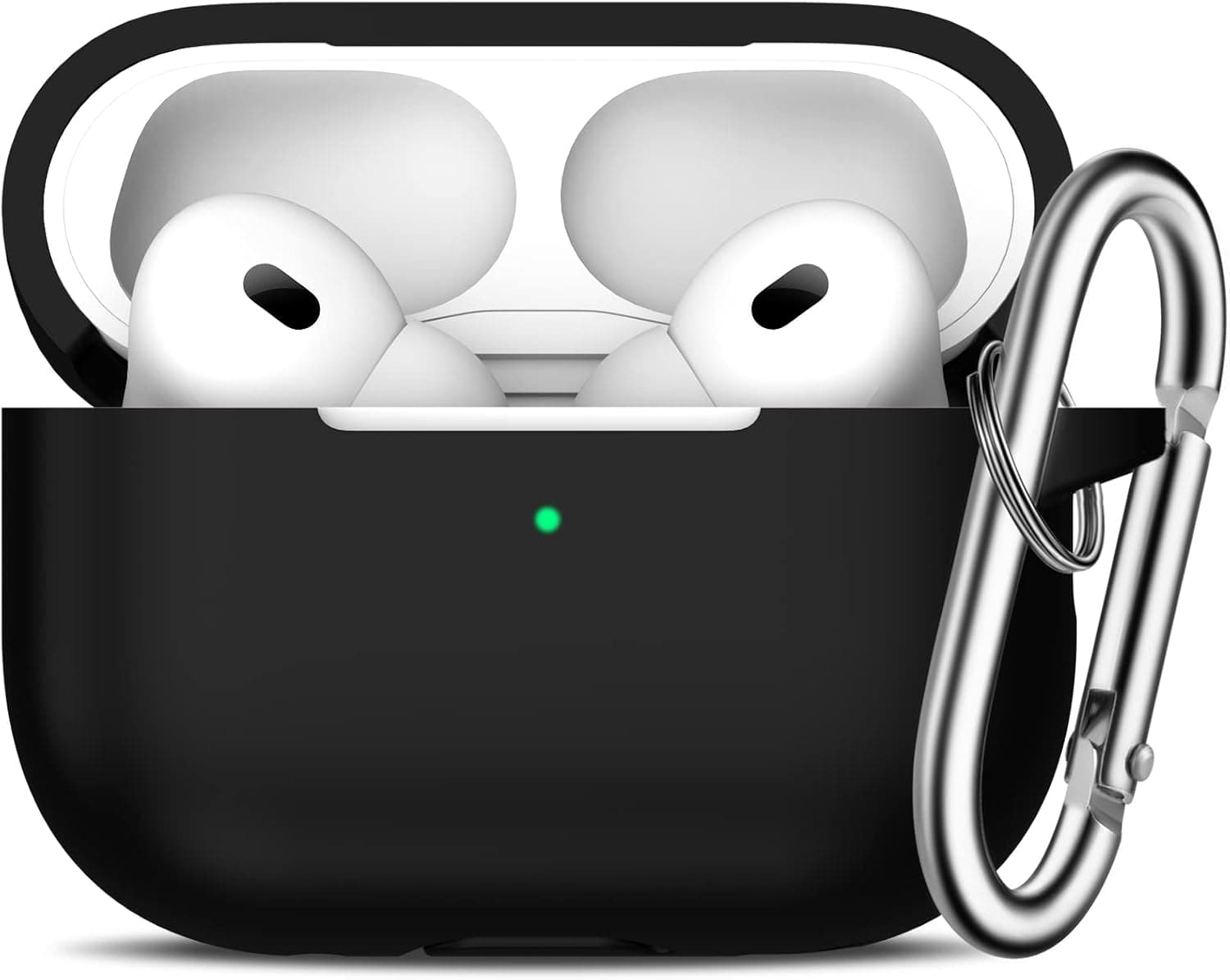 R-fun AirPods Pro 2nd/1st Generation Case Cover with Keychain, Full Protective Silicone Skin Accessories for Women Men with Apple AirPods Pro 2022/2019 Charging Case, Front LED Visible-Black