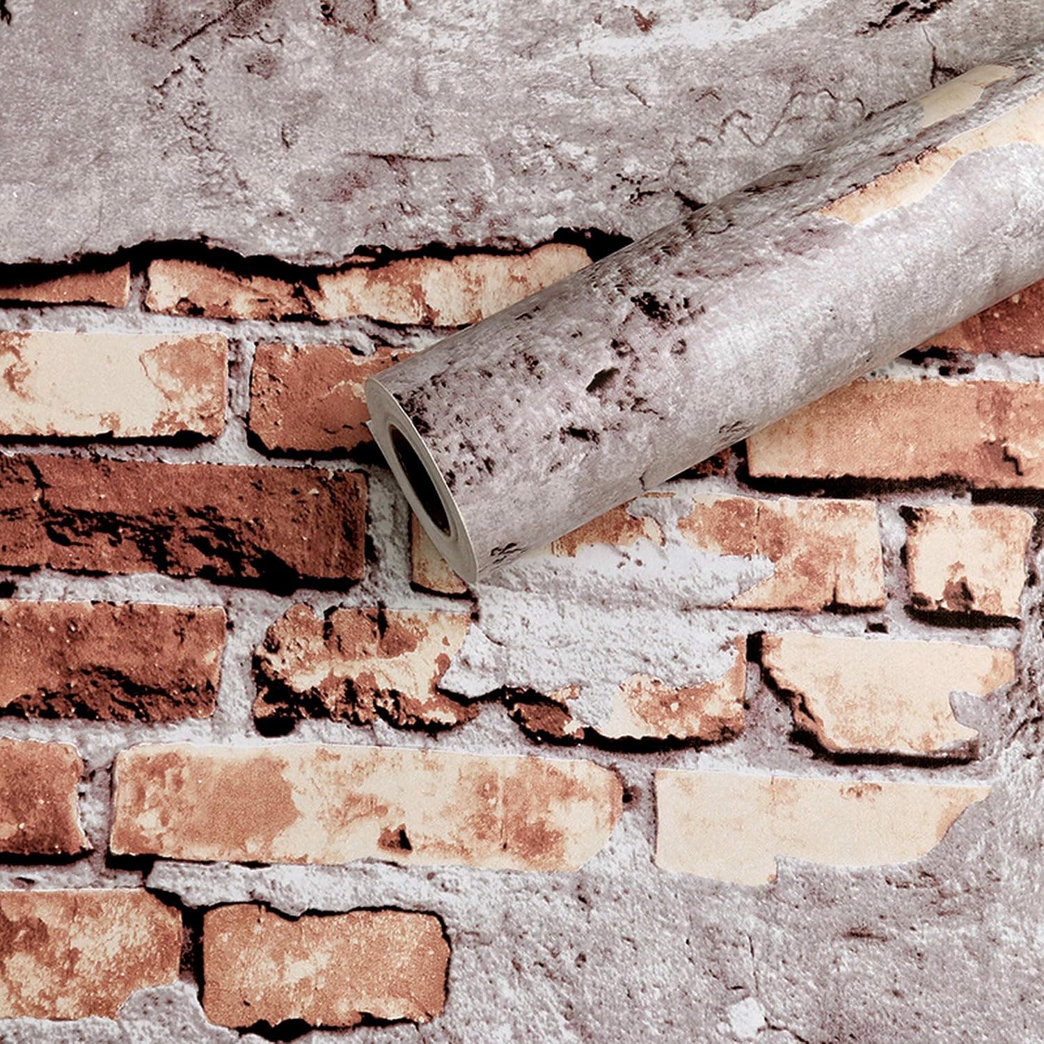 Woltop 3D Brick Wallpaper Peel and Stick Gray Red - 17.7 x 118 inches 3D Removable, Decorative Faux Brick Wallpapers for Wall Décor