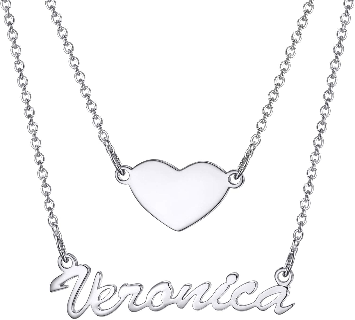 Personalized Name Necklace Custom Two Layer Name Heart Necklace, Engraved Name plate Necklace for Women Girls