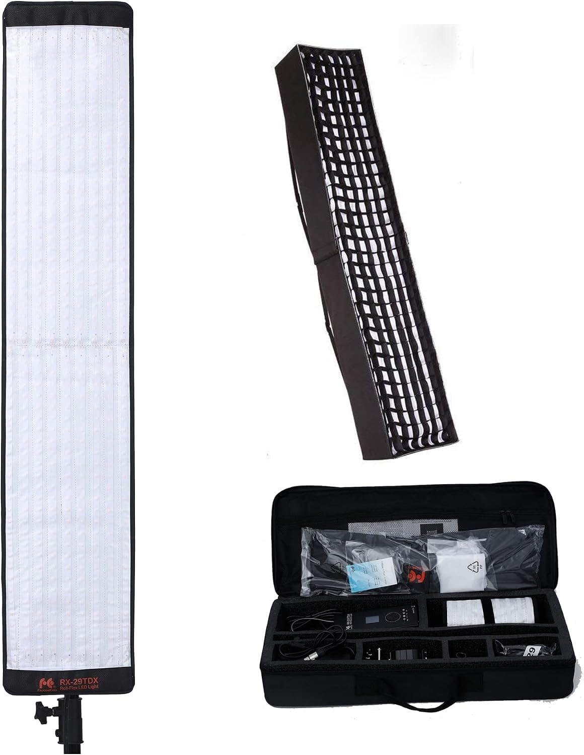 FalconEyes RX-29TDX Bi-Color Dimmable 3000K-5600K 100W Waterproof Flexible Studio Light Build in 9 Scene Effect Mode with Honeycomb Grid Softbox for Photography (29TDX+RX-29TDXSBHC)