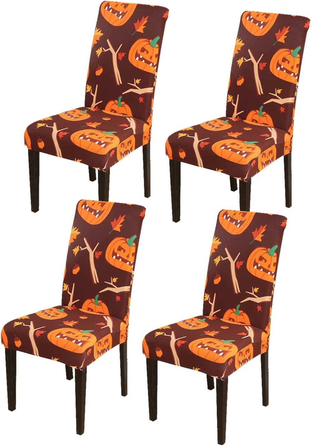 Chickwin Halloween Chair Cover for Dining Room Set of 4, Stretch Halloween Decorative Dining Chair Covers Modern Halloween Party Decor High Back Chair slipcovers
