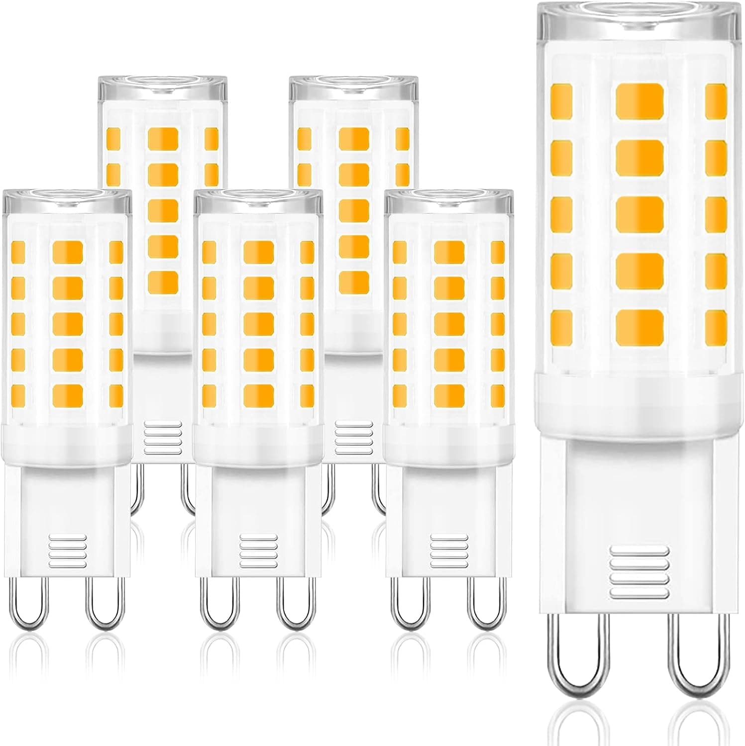 winshine G9 LED Bulbs 4W (40W Halogen Equivalent) 2700K Soft White, T4 Chandelier Light Bulbs G9 Bi Pin Ceramic Base, No-Flicker 120V AC 400 Lumen 360°Beam Angle No-Dimmable 6 Pack