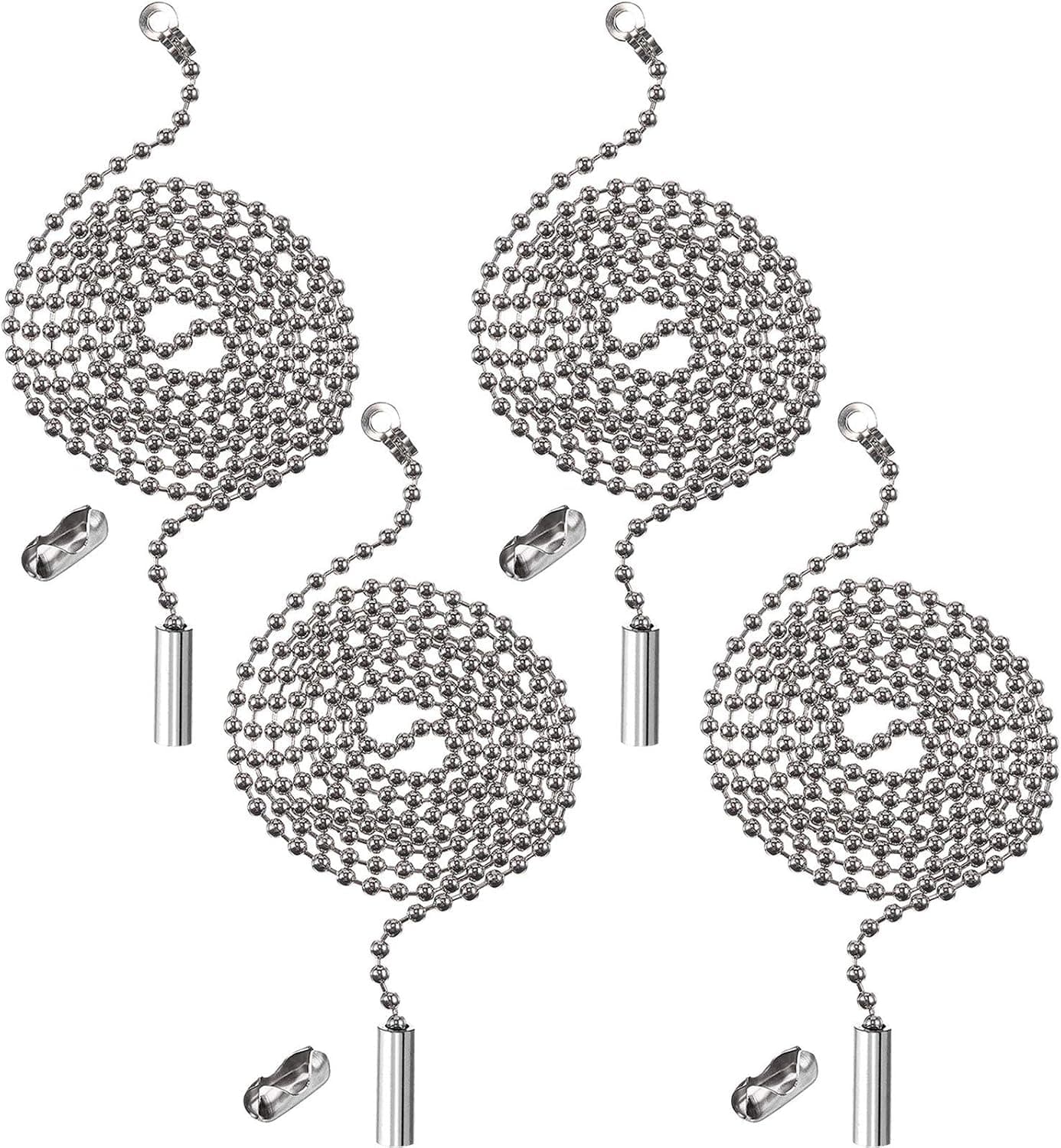 Beaded Pull Chain Extension with Connector for Ceiling Light Fan Chain, 1 Meter Length (4 Packs, Steel Color)