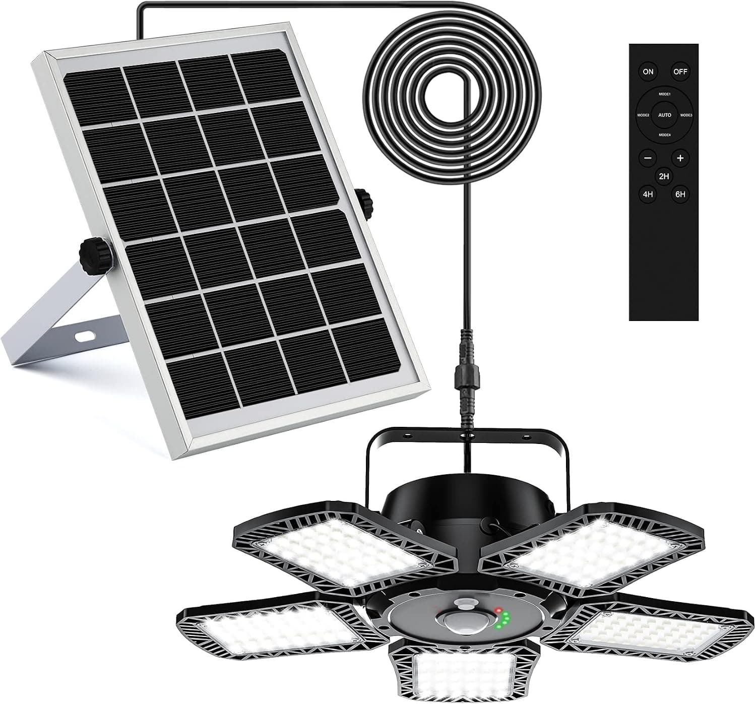 Webcem Solar Pendant Light, Upgrade 1200LM 160LED 5-Leafs Solar Shed Light, 120°Adjustable Solar Motion Sensor Light with Remote & 5 Lighting Modes for Gazebo,Garage,Barn,Home Yard