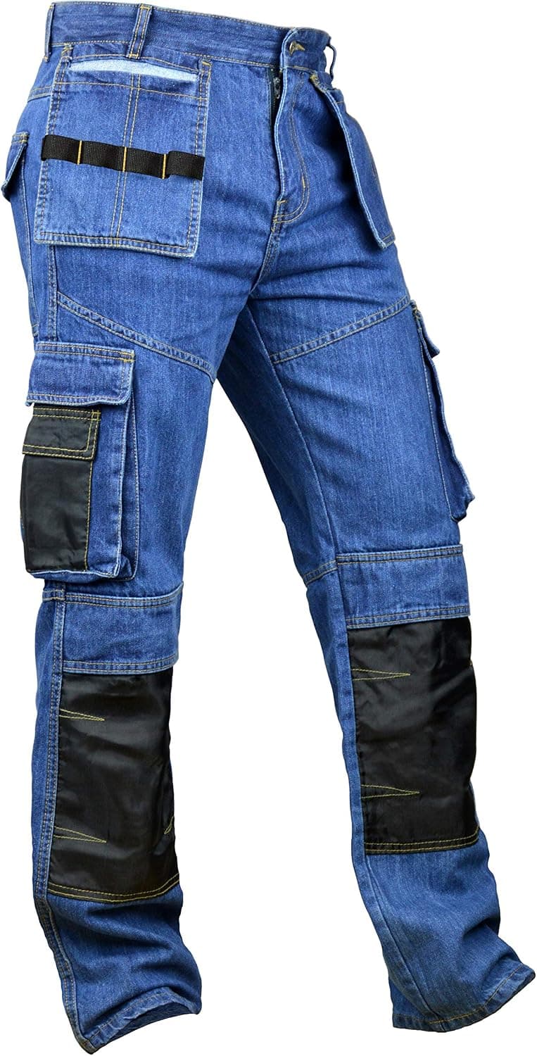 Fashio Men Denim Utility Work Workwear Pants Cordura Knee Reinforcement Work Trouser