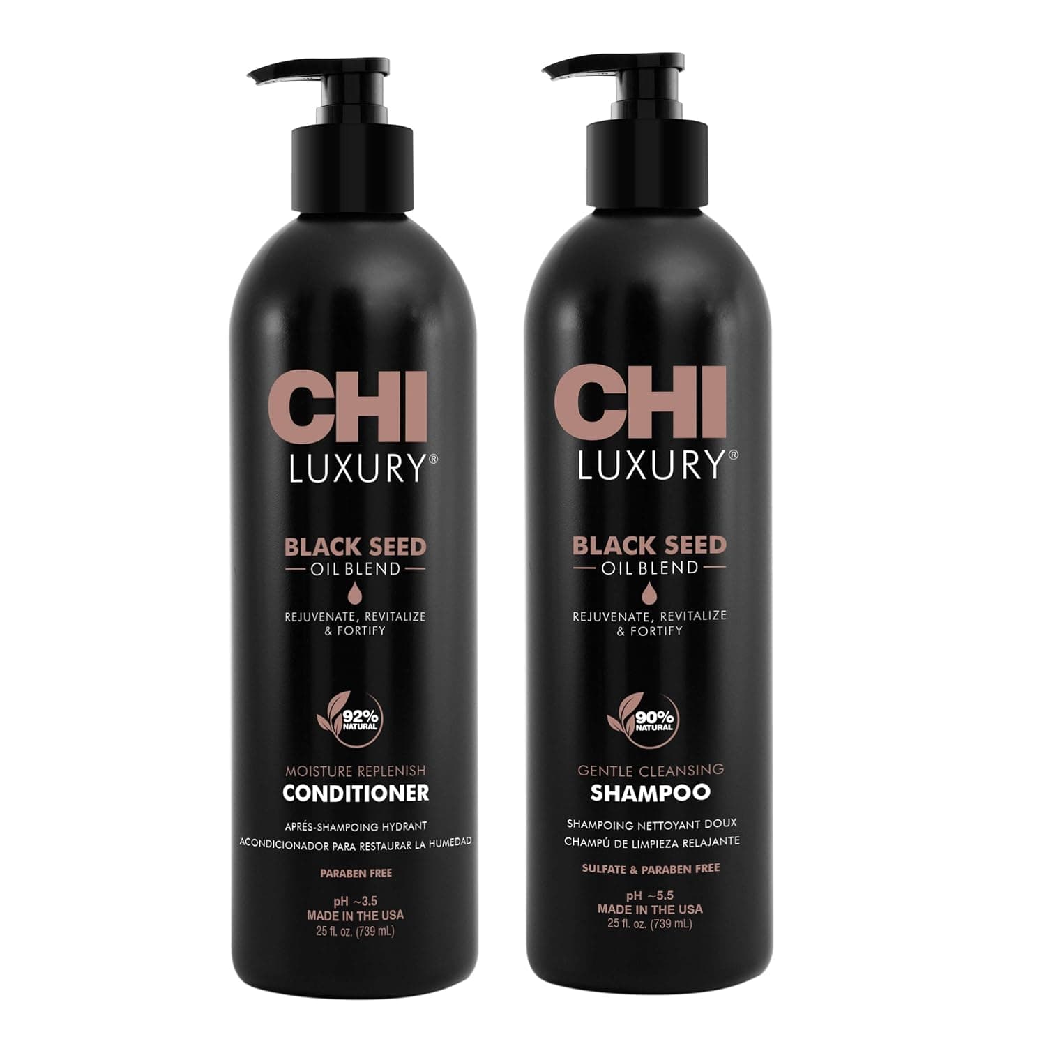 CHI Luxury Black Seed Oil Blend Gentle Cleansing Shampoo 25 Fl Oz, CHI Luxury Black Seed Oil Blend Moisture Replenish Conditioner 25 Fl Oz (pack Of 2)