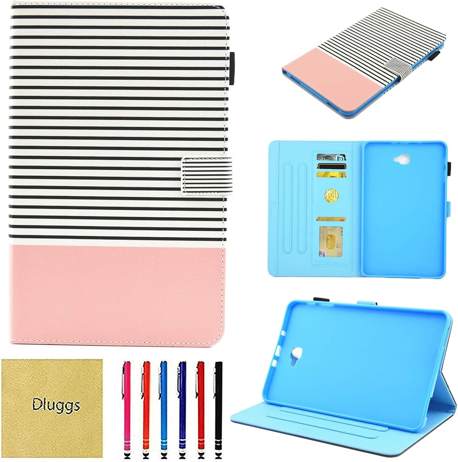 Samsung Galaxy Tab A 10.1 Case, SM-T580 Case, Dluggs Multi-Angle Viewing PU Leather Folio Stand Cover with Auto Wake/Sleep for Galaxy Tab A 10.1" 2016 Tablet SM-T580/T585/T587, Stripe