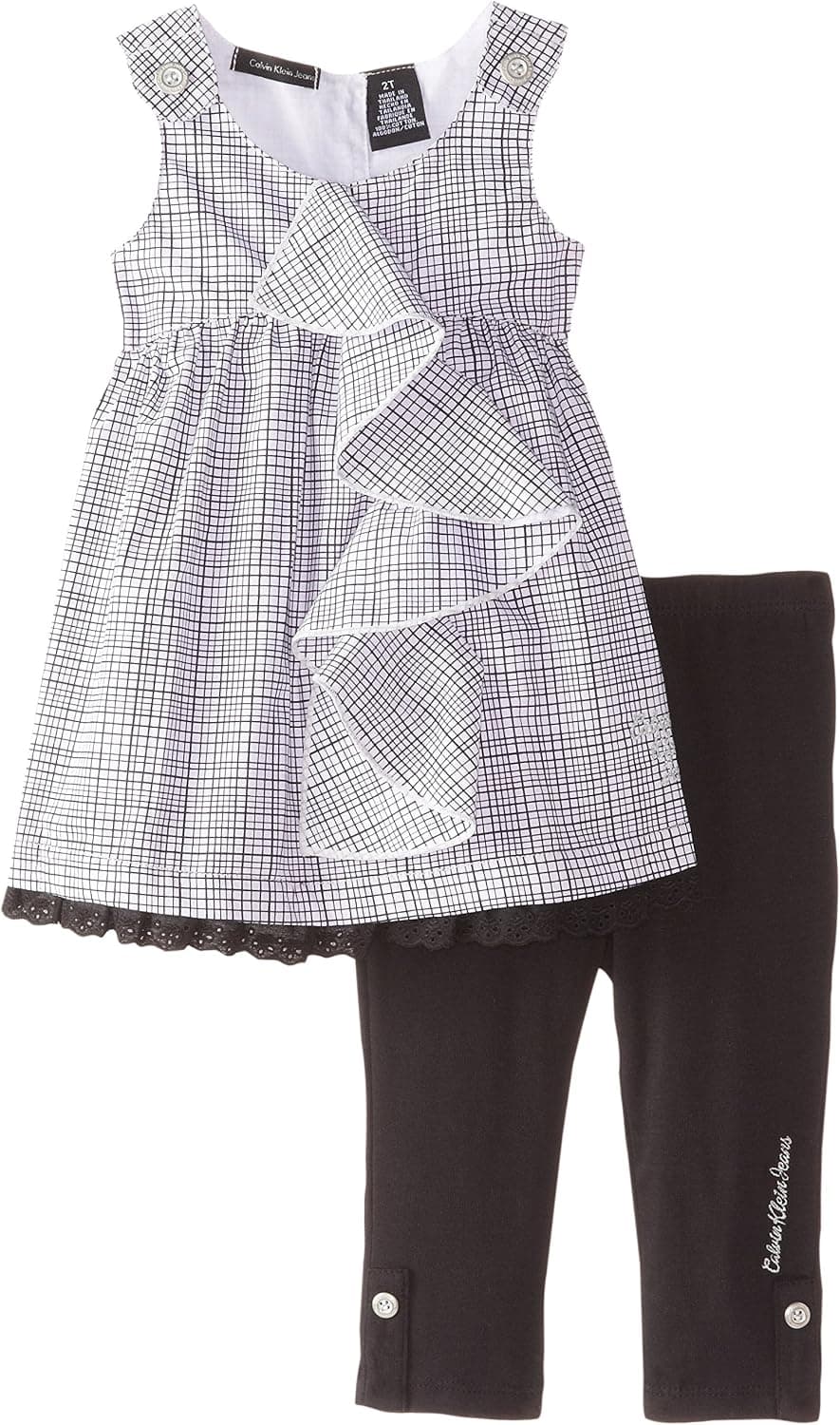 Calvin Klein Little Girls' Black White Tunic with Black Legging Set