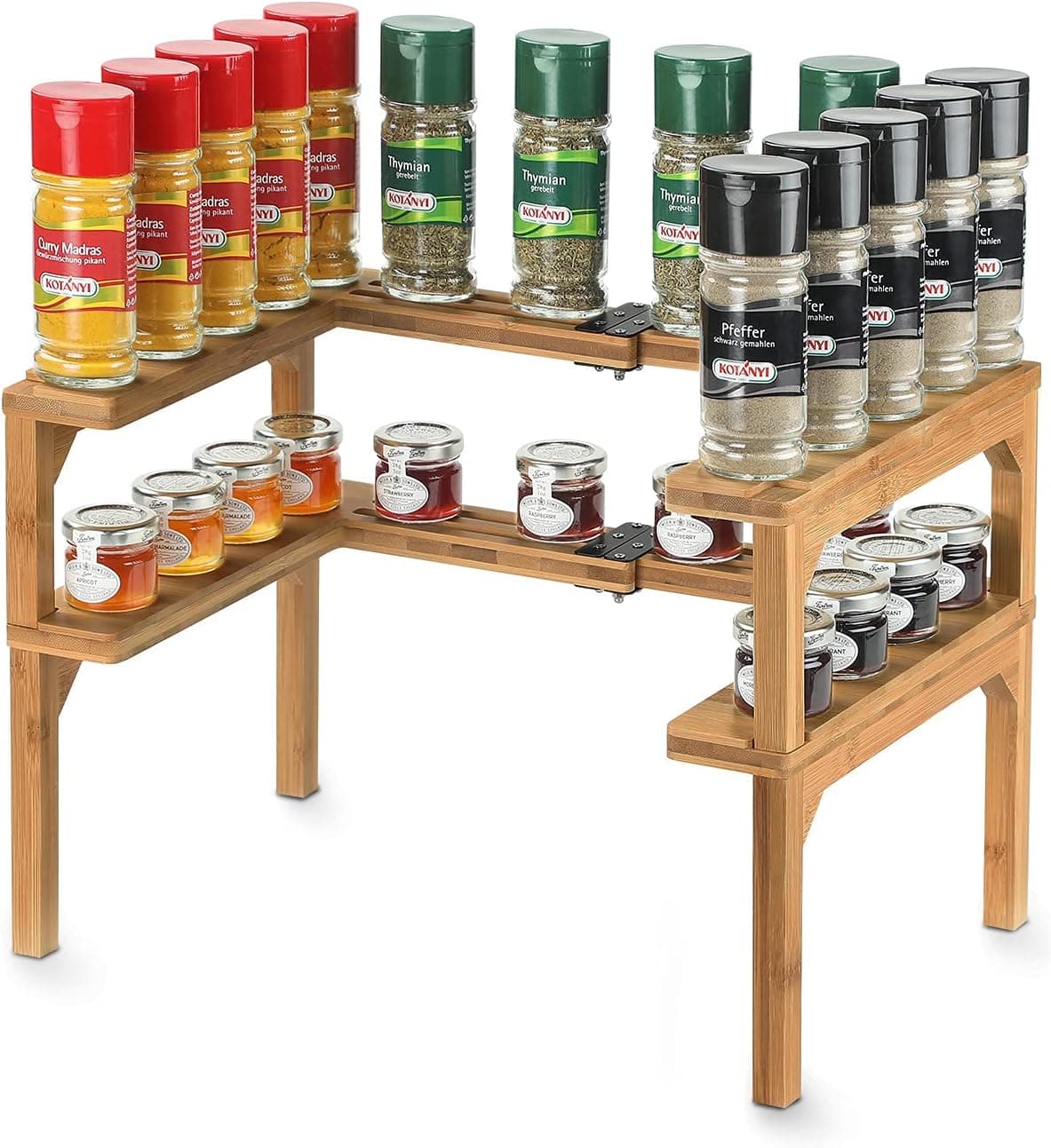 Bamboo Expandable Spice Racks - 2 Tier High Capacity Spice Rack Organizer for Kitchen Cabinet, Pantry, Shelf Organizer - Spice Racks Ideal for Spice Bottles, Jars, Seasonings, Deep Bamboo