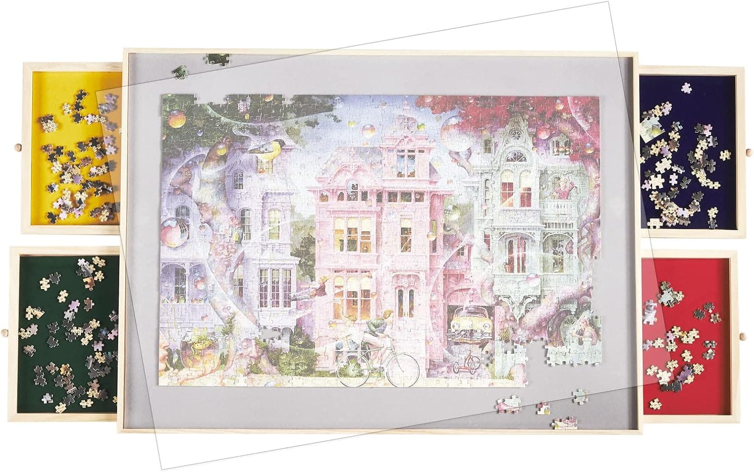 Jomtien Wooden Puzzle Table, Puzzle Board with Drawer for Storing Puzzles, Non-Slip Felt Surface, Portable Puzzle Table, Suitable for Adult and Children, can Hold 1500 Pieces