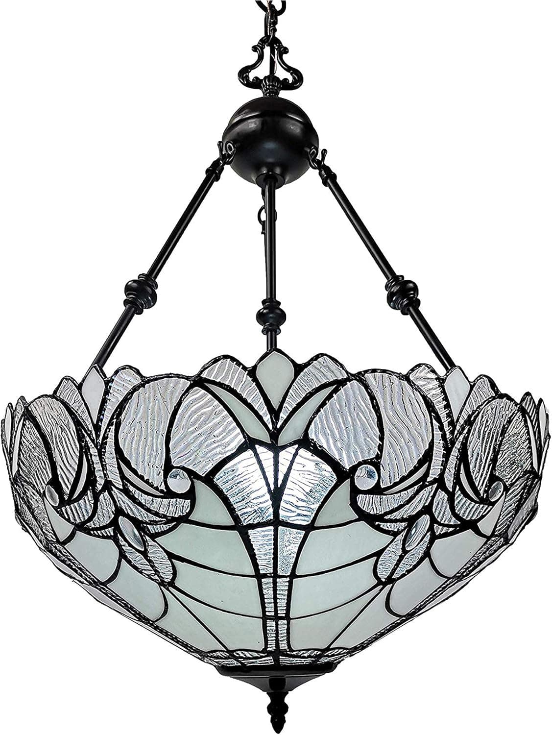 Tiffany Style Hanging Lamp Jeweled Chandelier 18" Wide Stained Glass White Antique Vintage Light Decor Restaurant Game Living Dining Room Kitchen Gift AM263HL18B Amora Lighting