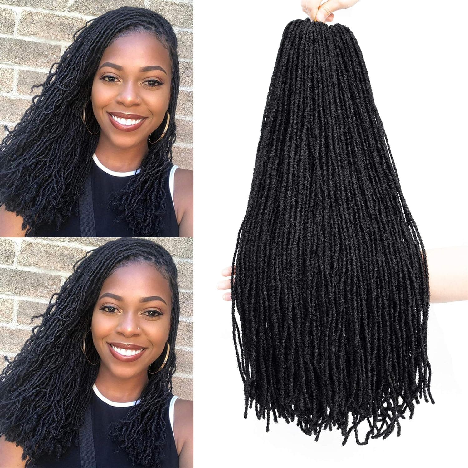 4Packs 24inch Straight Faux Locs Crochet Hair Straight Goddess Locs Crochet Braids Soft Faux Locs Mini Locs Straight Hair Braids (4pc 24inch, 1b)