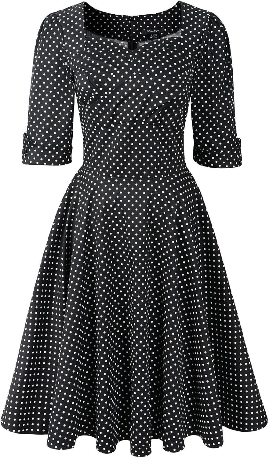1950s Vintage Half Sleeve Rockabilly Swing Dress