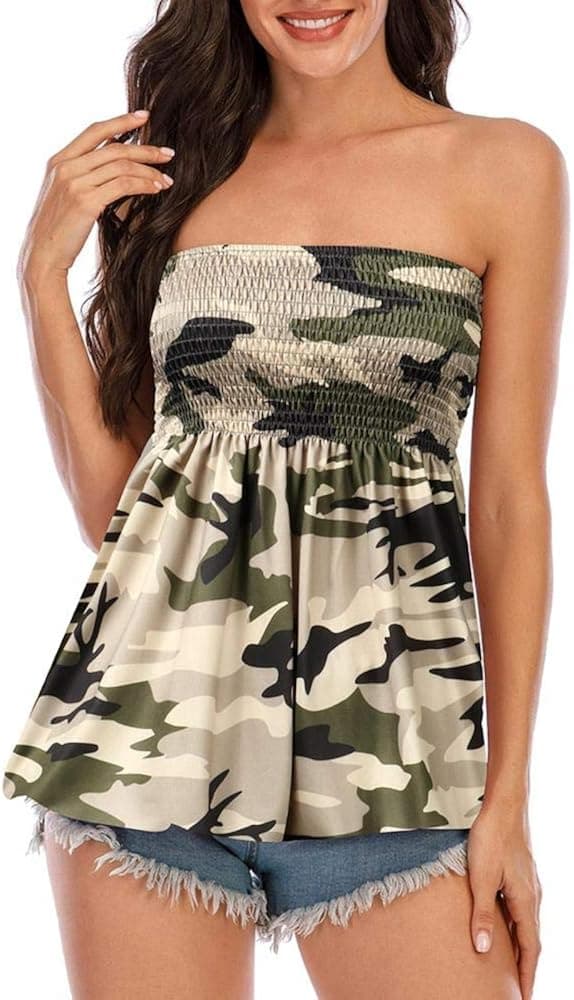 Women Strapless Pleated Top Sleeveless Tube Top Blouses Pleated Tunics Crop Top