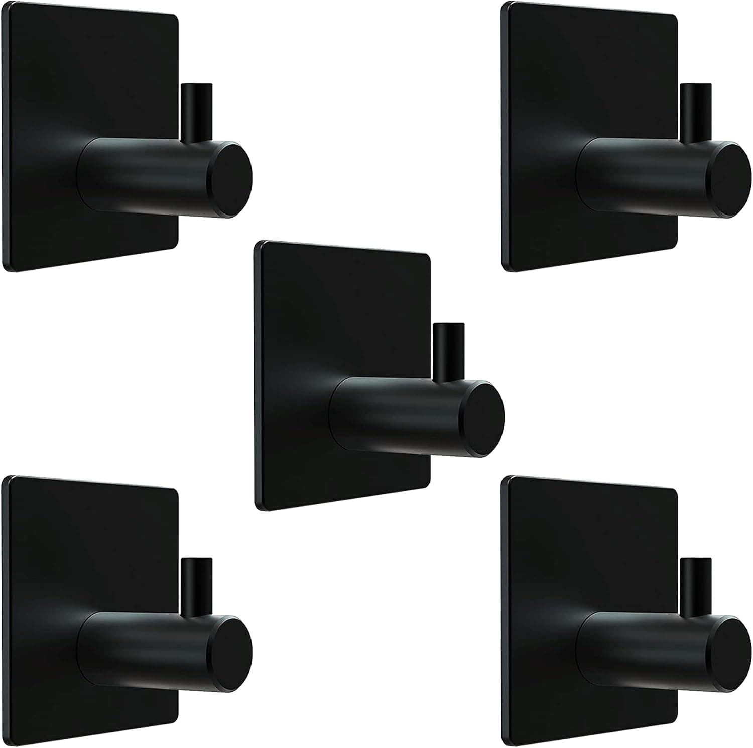 TemphytBong 5Pcs Black Adhesive Towel Hooks Heavy Duty Wall Mounted Hooks Stainless Steel Shower Waterproof Hooks for Hanging Coat, Robe, Towels, Hats, Bathroom, Shower, Kitchen, Living Room