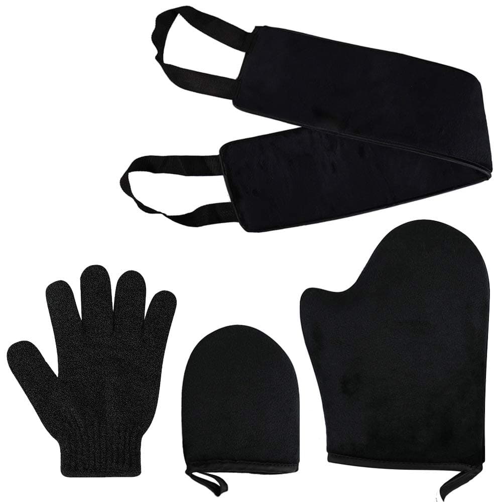 Self Tanning Mitt Applicator Kit 4 in 1 Self Applicator Set with Exfoliating Glove Tan Mitt Applicator Tanning Back Lotion Applicators for Your Back Face Mitt for Tanner Lotion Streak Free Tan