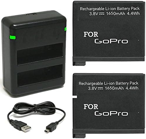 2 Rechargeable Replacement Battery Pack and Dual Charger for GoPro HERO4 Black Edition. Silver Edition GoPro AHDBT-401, AHBBP-401 3.8V 1600 mAh