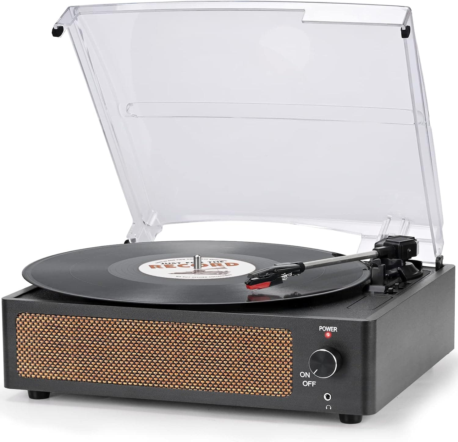 Vinyl Record Player with Speaker Vintage Turntable for Vinyl Records, Belt-Driven Turntable Support 3-Speed, Wireless Playback, Headphone, AUX-in, RCA Line LP Vinyl Players for Sound Enjoyment Black