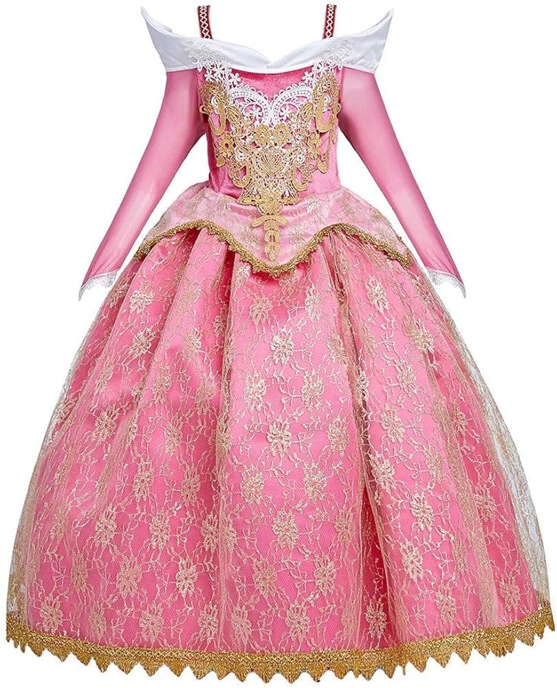 CinheyU Princess Birthday Dress Girls Sleeping Beauty Costume Halloween Christmas Fancy Cosplay Party Outfits (w/Accessories)