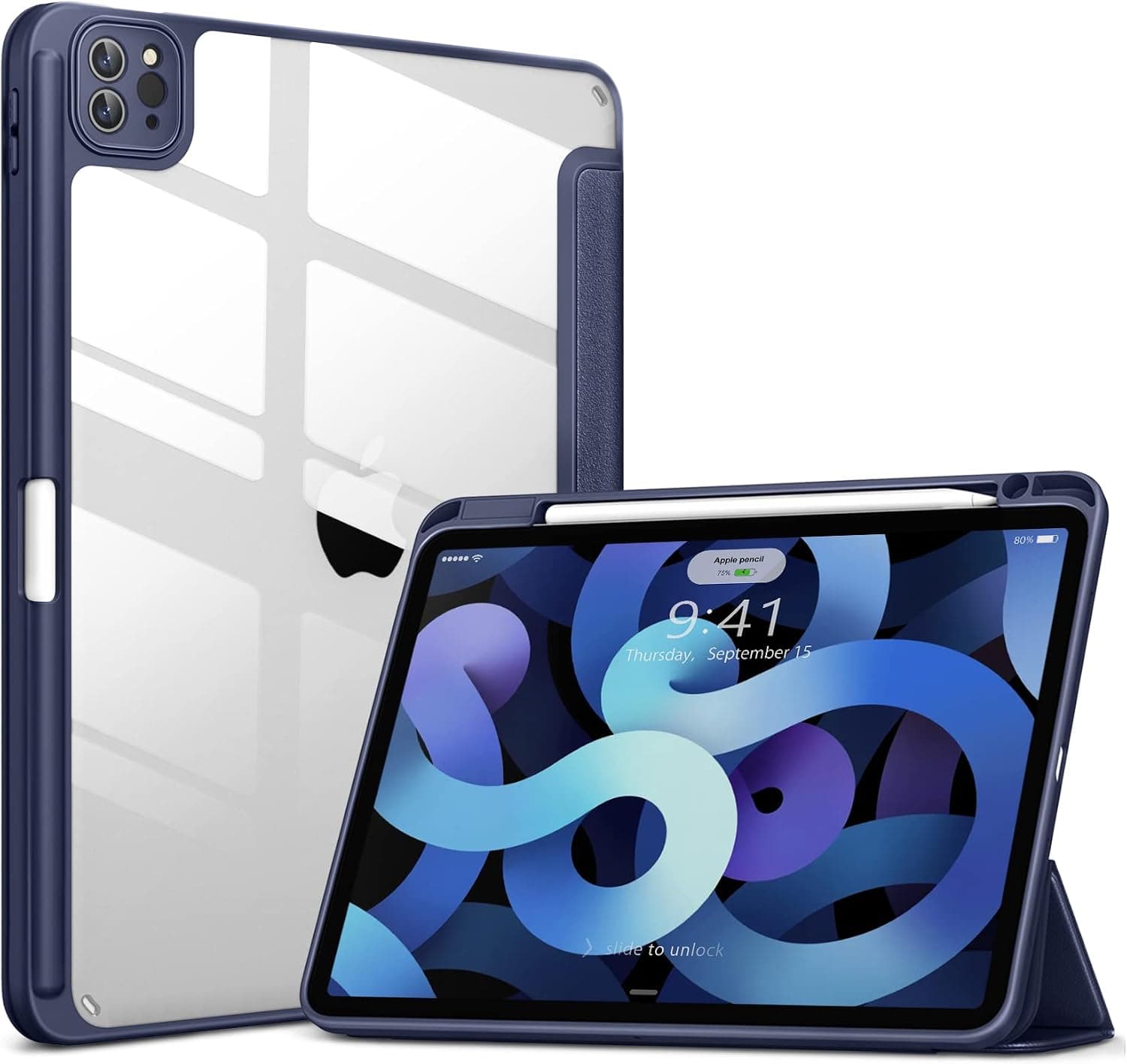 DTTOCASE for iPad Air Case 5th / 4th Generation 10.9 Inch (2022/2020), iPad Pro 11 Inch Case with Transparent Shockproof Back Cover[Built-in Pencil Holder, Auto Sleep/Wake, Camera Protection]-Blue