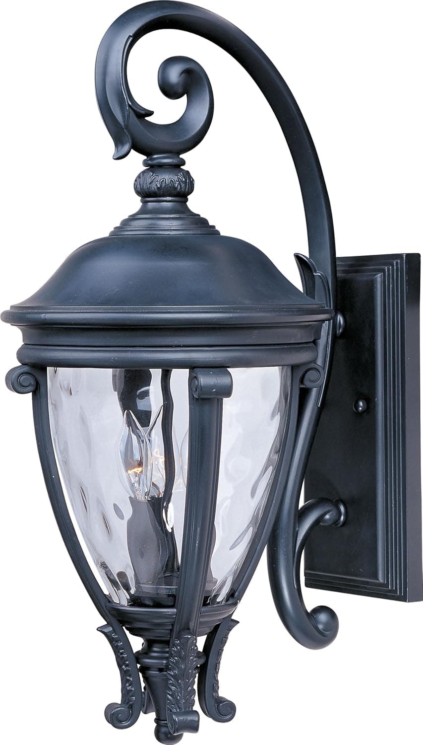 Maxim 41425WGBK Camden VX Non-Corrosive UV Resistant Water Glass Outdoor Wall Sconce, 3-Light 120 Total Watts, 24" H x 11" W, Black