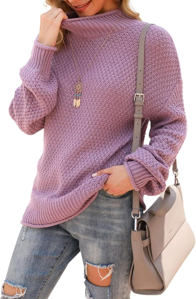 Jouica Women's Turtleneck Oversized Sweaters Batwing Long Sleeve Pullover Loose Chunky Knit Jumper