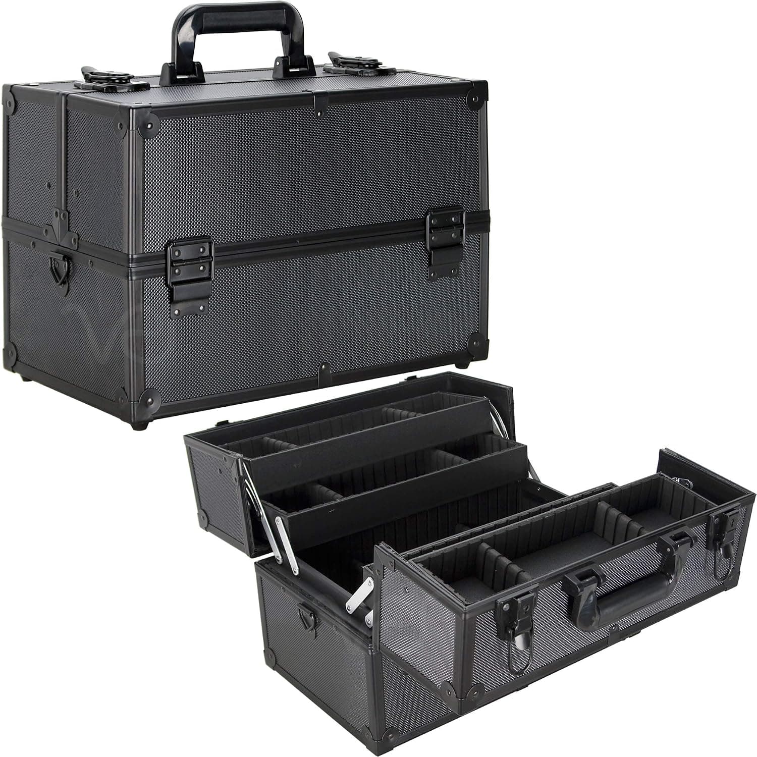 Ver Beauty 4-tiers extendable trays professional cosmetic makeup train case organizer travel dividers - vp005, Black Dot (VP005-72)