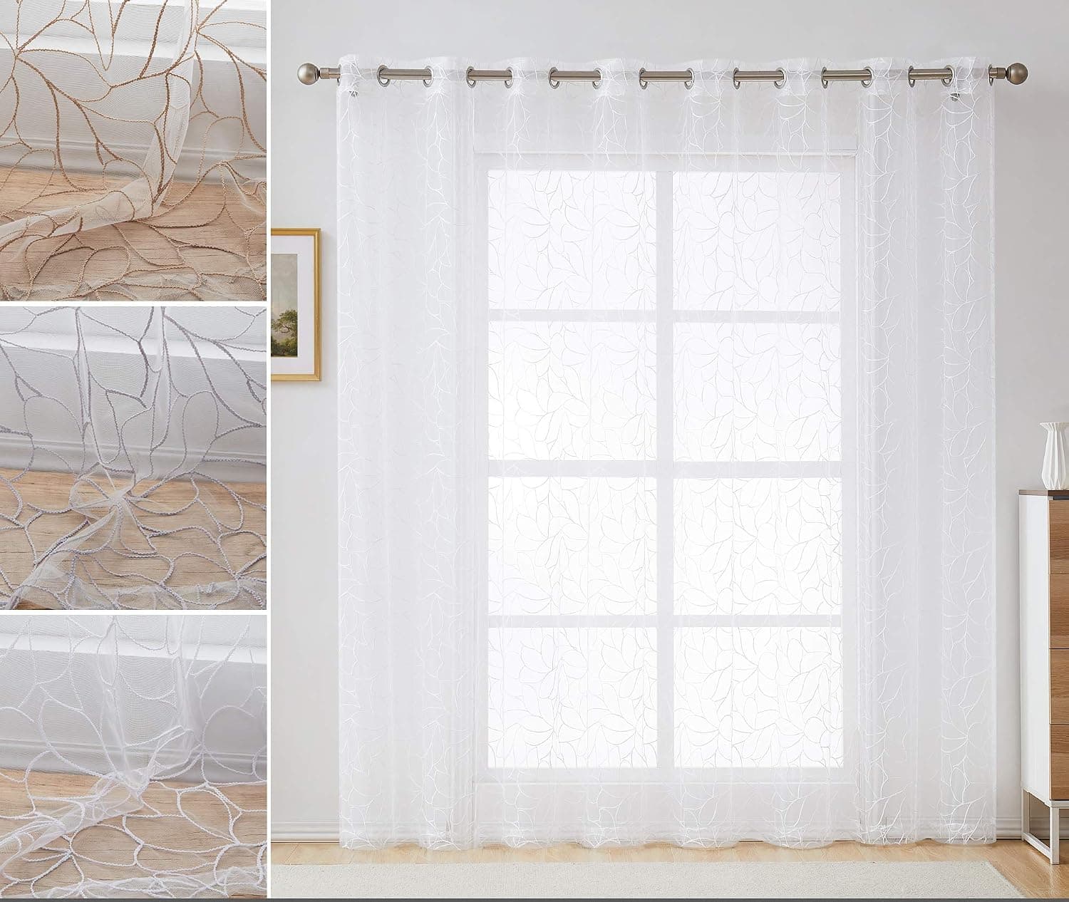 Red Co. Semi Sheer Embroidered Soft Decorative White Curtain with Grommets, 102" x 84"
