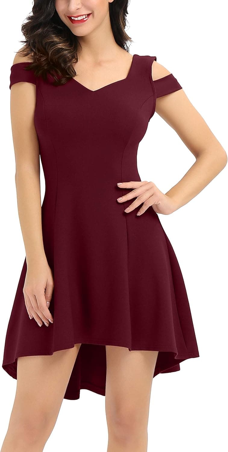 InsNova Women’s Cold Shoulder High Low Flared Little Cocktail Party Skater Dress