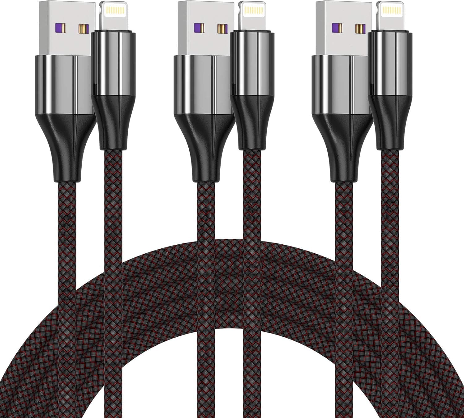 FEEL2NICE iPhone Charger Cable [MFi Certified] ，(3 Pack 6 Foot) Nylon Braided Lightning Cable, iPhone Charging Cord USB Cable Compatible with iPhone 11/Pro/X/Xs Max/XR/8 Plus /7 Plus/6/ iPad （Black