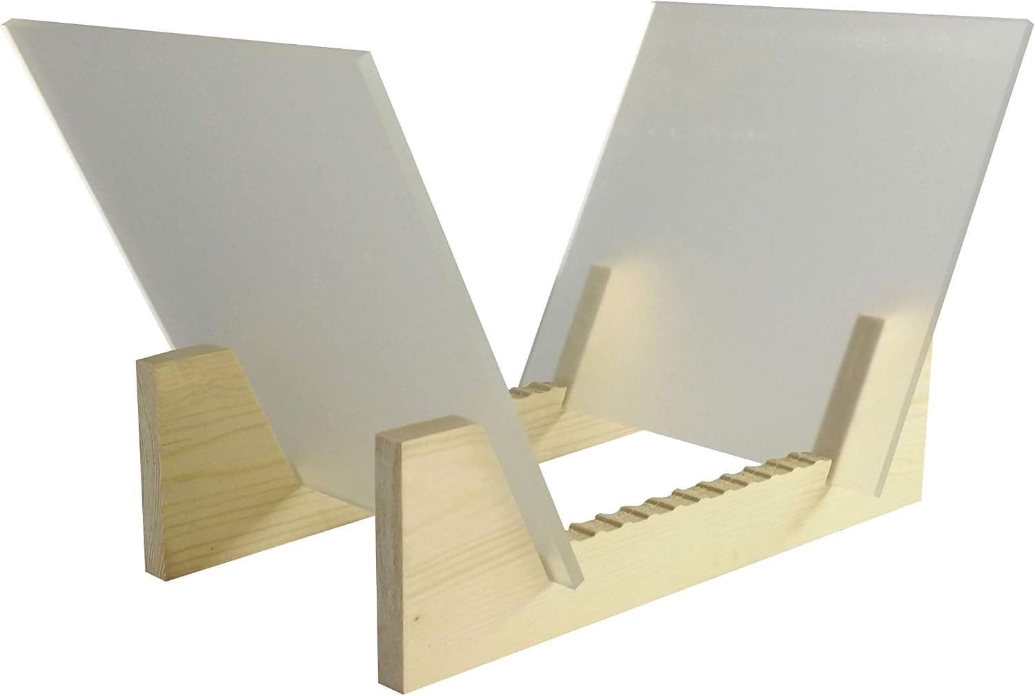 FixtureDisplays® Vinyl Record Storage 25-Album Display Holder LP Organizer Tabletop LP Stand Pine Base & Frost Acrylic Frame 16983-NF