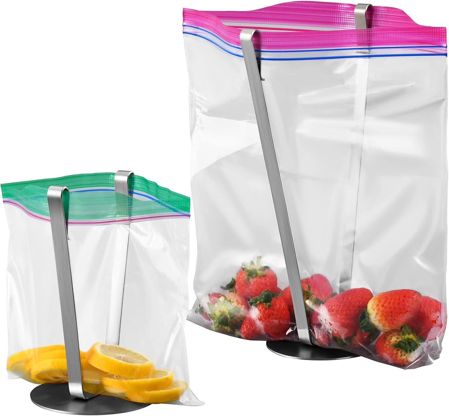 Kinkota Stainless Steel Ziplock Bag Holder for Filling, Food Storage Bag/Plastic Freezer Bag Holder Stand, Meal Planning/Prep Bag Holders, Durable Baggie Holder, 2 Pack