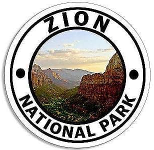 MAGNET 4x4 inch Round ZION National Park Sticker - hike utah desert rv travel ut Magnetic vinyl bumper sticker sticks to any metal fridge, car, signs